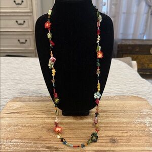 Vintage Kenny Hwang KH Studios Hawaiian Style Floral Beaded Multicolor Necklace